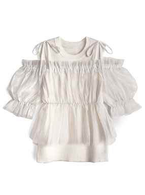 2Wayチュールトップス×ノースリーブリブニットトップスアンサンブル