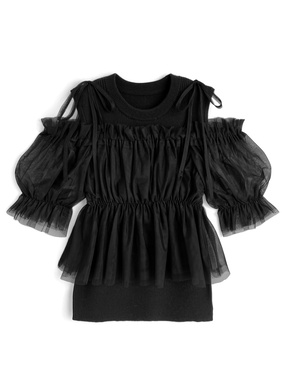 2Wayチュールトップス×ノースリーブリブニットトップスアンサンブル