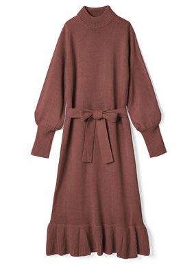 ウエストリボンニットワンピース