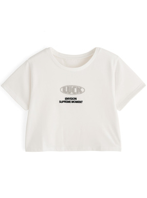 ラインストーンロゴショート丈Tシャツ