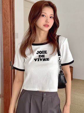 ロゴ刺繍リンガーTシャツ