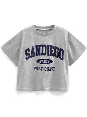 カレッジロゴ刺繍ショート丈Tシャツ