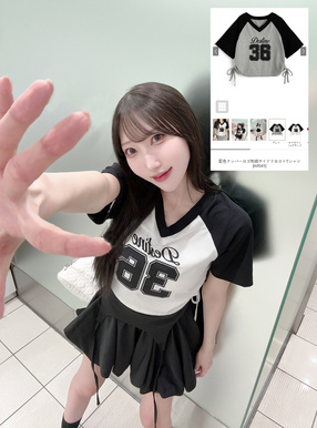 配色ナンバーロゴ刺繍サイドドロストTシャツ