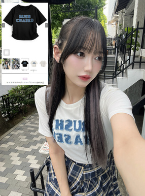 サイドギャザーデニムロゴTシャツ