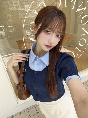 シャツレイヤード風ハートプレートニットトップス