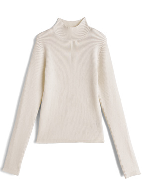 ボトルネックリブニットトップス