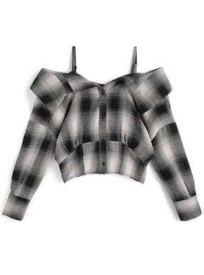 チェック柄オフショルダーシャツ