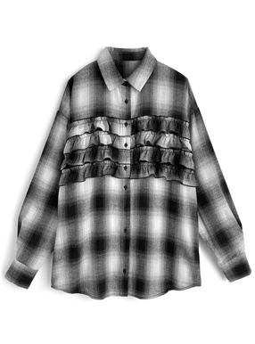 チェック柄フリルオーバーサイズシャツ