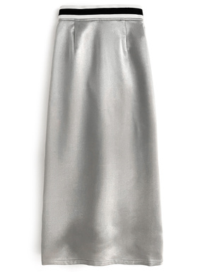 配色ラインサテンロングスカート