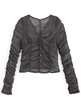 サムホール付きチュールギャザーカーディガン