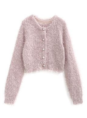 フェザーヤーンパールボタンニットカーディガン