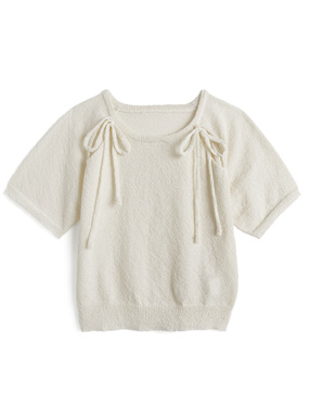 リボンスリットニットトップス