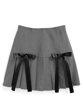 インパン裏地付きリボンプリーツ切替ミニスカート