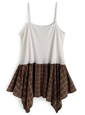 チェック柄ドッキングイレヘムキャミソール