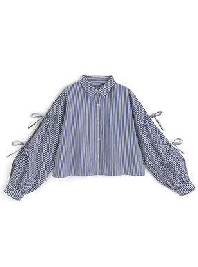 ストライプ柄リボンスリーブシャツ