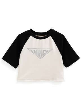 メタリックロゴバイカラーテレコリブTシャツ
