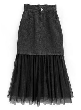 チュールドッキングデニムロングスカート
