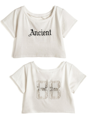 2Wayロゴ刺繍クロップド丈リブトップス