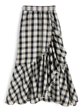 チェック柄アシンメトリーフリルスカート