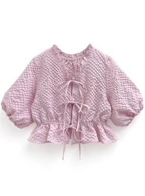 前後2Wayワッフルフリルパフスリーブブラウス