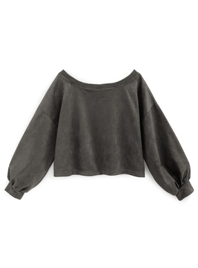 ショート丈スエードポンチオフショルトップス
