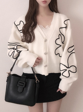 ライン刺繍ニットカーディガン