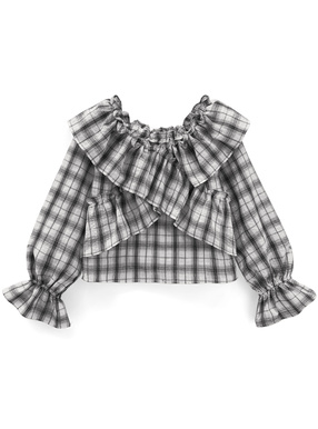 2Wayチェック柄フリルブラウス