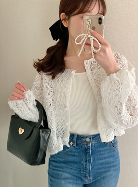 前後2Wayライン刺繍ショート丈カーディガン