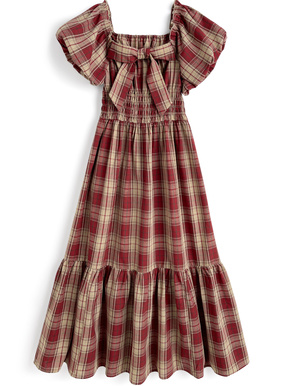 チェックリボンバルーンスリーブワンピース