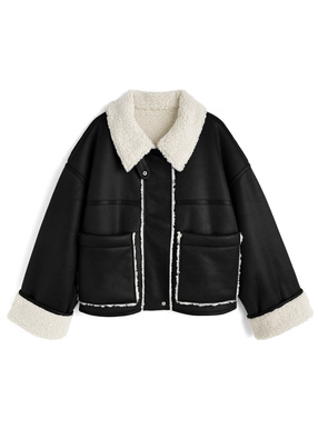 襟2Wayムートンブルゾン