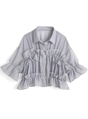 シアーストライプフリルリボンブラウス