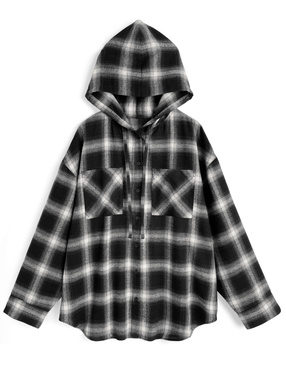 フード付きチェック柄シャツ