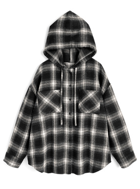 フード付きチェック柄シャツ