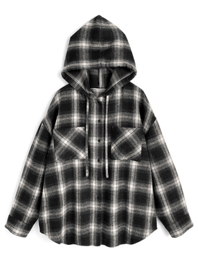フード付きチェック柄シャツ