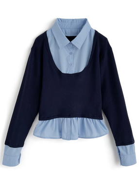 シャツレイヤード風ニットトップス