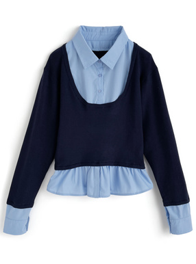 シャツレイヤード風ニットトップス