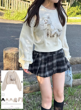 キャットリボンニットトップス