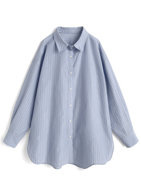 ストラップ付き2Wayストライプ柄ビッグシャツ