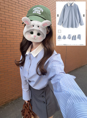 ストライプ柄配色カラーオーバーサイズシャツ