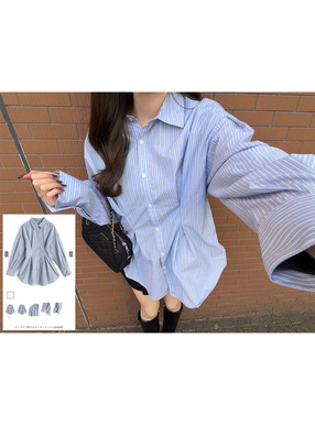 ストライプ柄ウエストタックシャツ