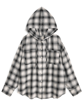 フード付きチェック柄シャツ