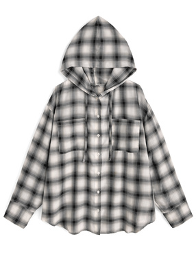 フード付きチェック柄シャツ