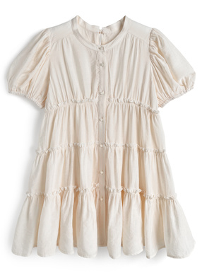 フリルティアードパフスリーブミニワンピース