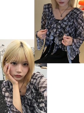 チェック柄カスケードメロウフリルシアーボレロ