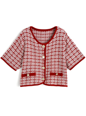 ゴールドボタンツイードニットカーディガン