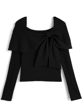 オフショルリボンニットトップス