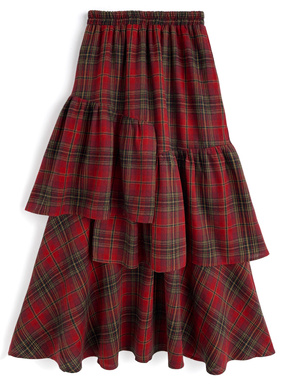 チェック柄アシンメトリーフリルスカート