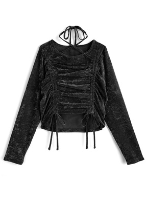 ホルターネックリボンドロストトップス