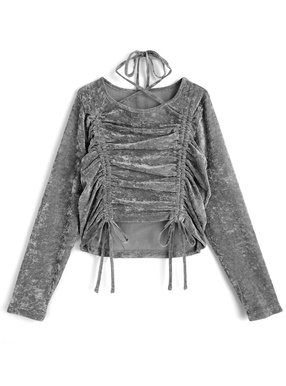 ホルターネックリボンドロストトップス