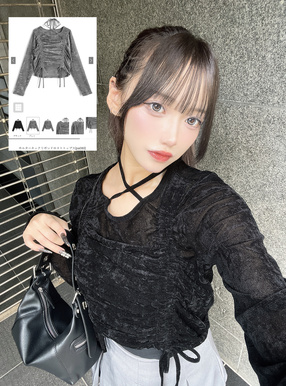 ホルターネックリボンドロストトップス